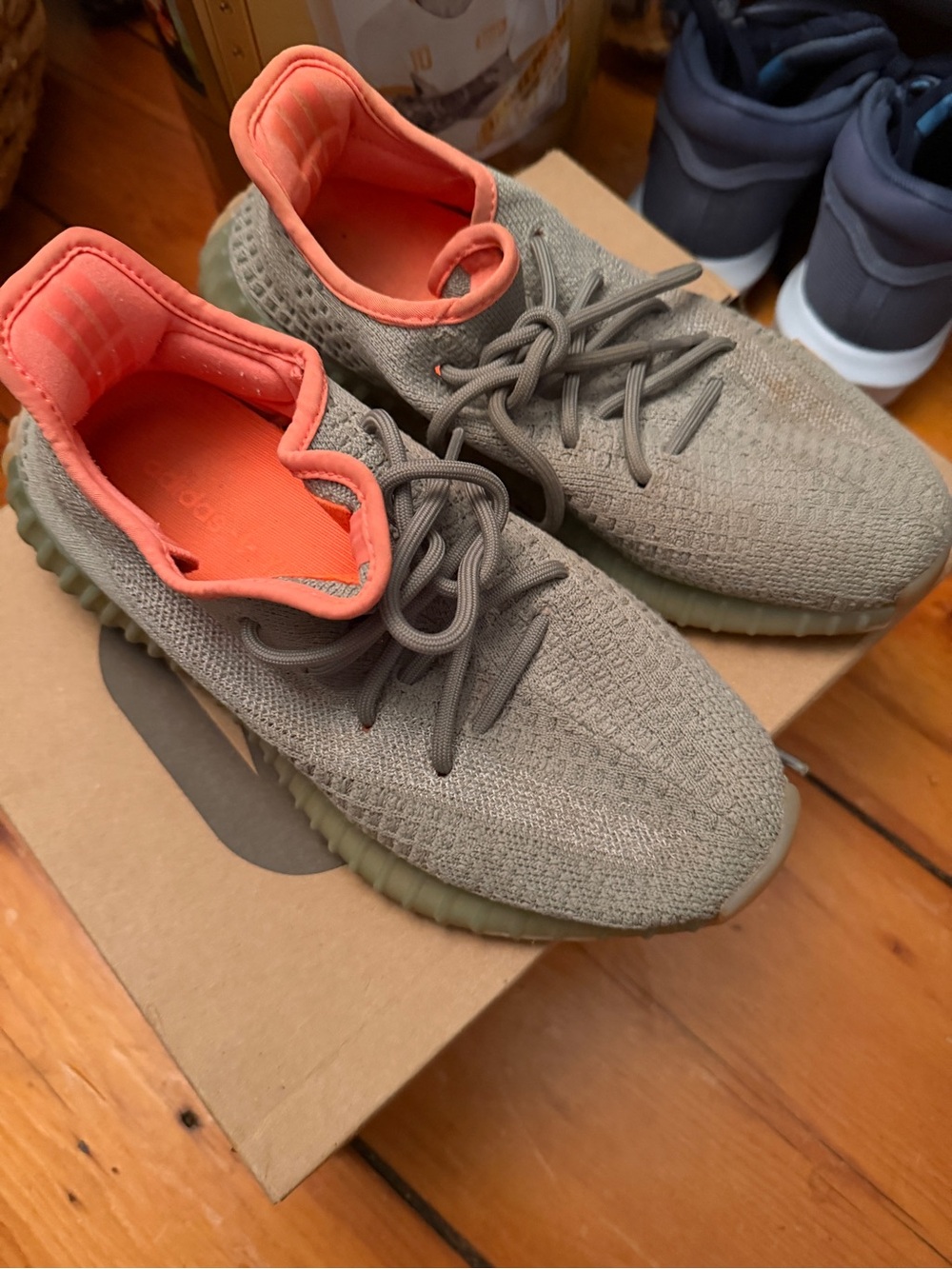 adidas Athletic Knit Sneakers in Olive with Coral Lining